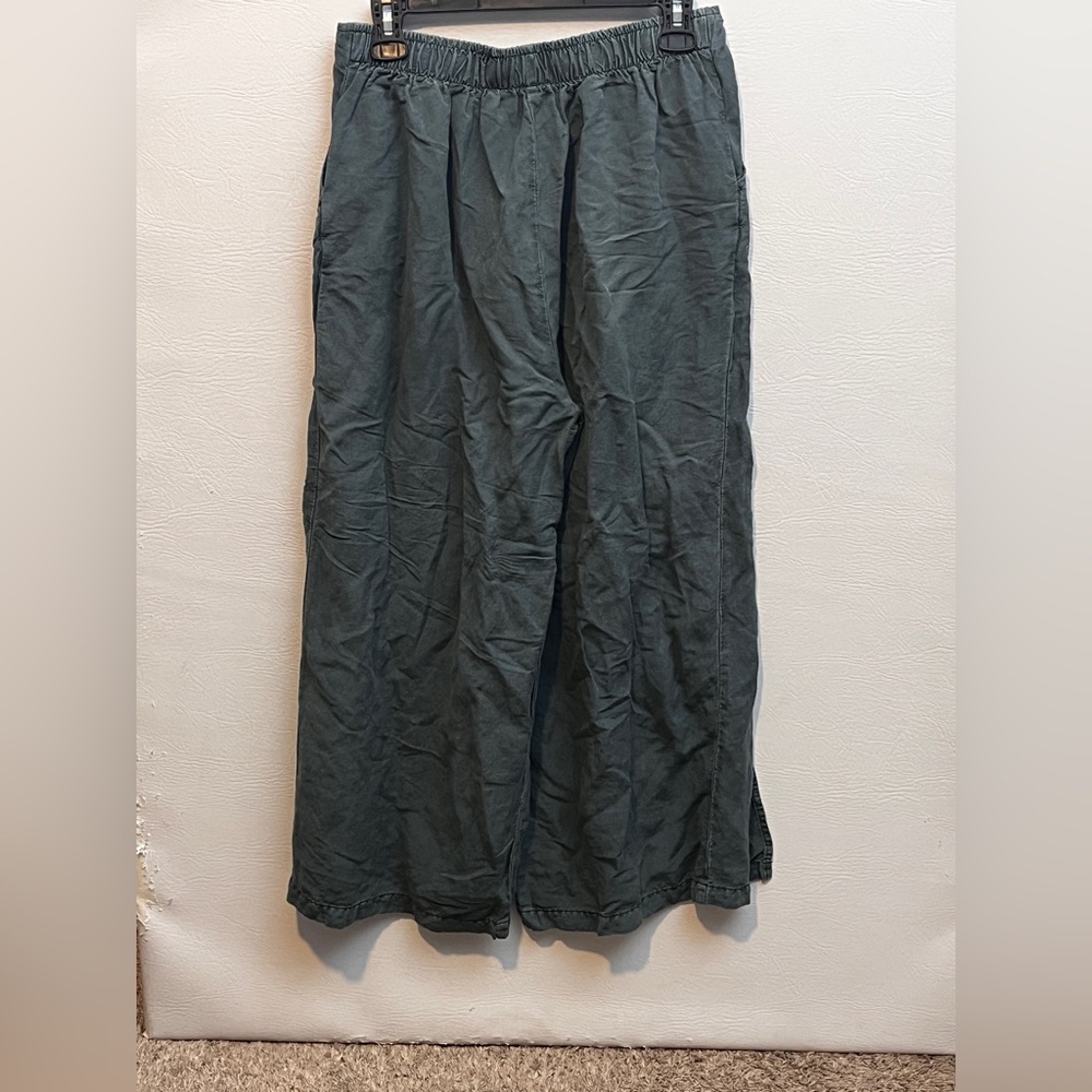 Young Fabulous Broke Teal Green Wide Leg Slit Front Linen Pants Medium - Picture 5 of 10